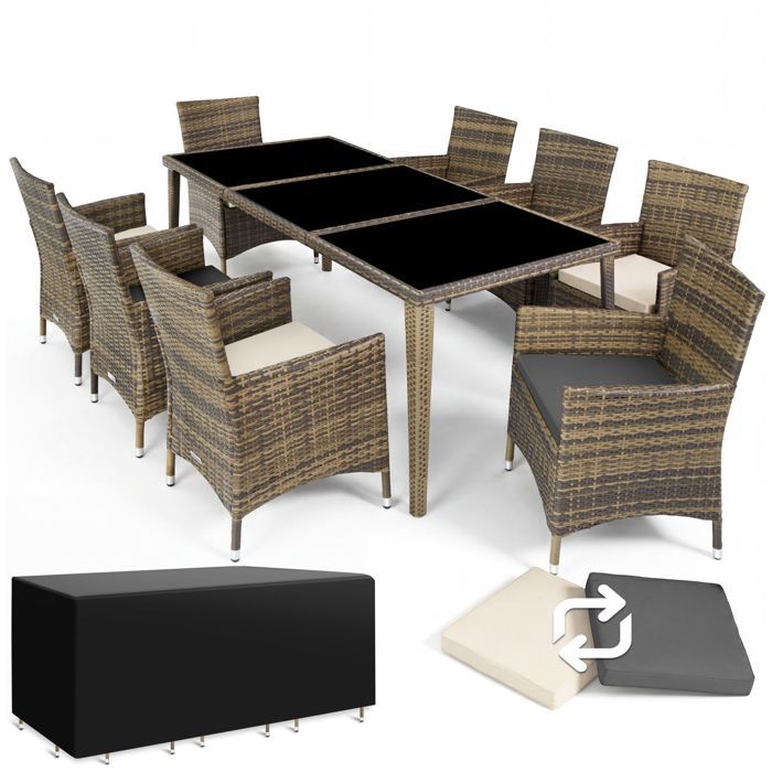 Salon de jardin - TECTAKE - Ensemble de jardin MENORCA résistant aux intempéries housse de protection incluse - Marron naturel Salon de jardin - TECTAKE - Ensemble de jardin MENORCA résistant aux intempéries housse de protection incluse - Marron naturel