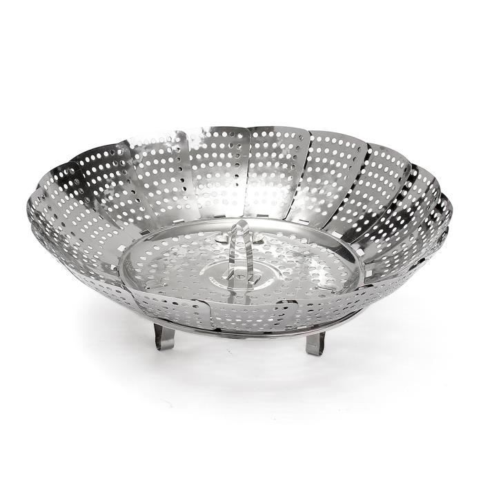 Panier Vapeur Pliable Inox - Vert - 13.8x22x9 Cm - Poignée Rétractable - Pour Cuisson Vapeur Saine