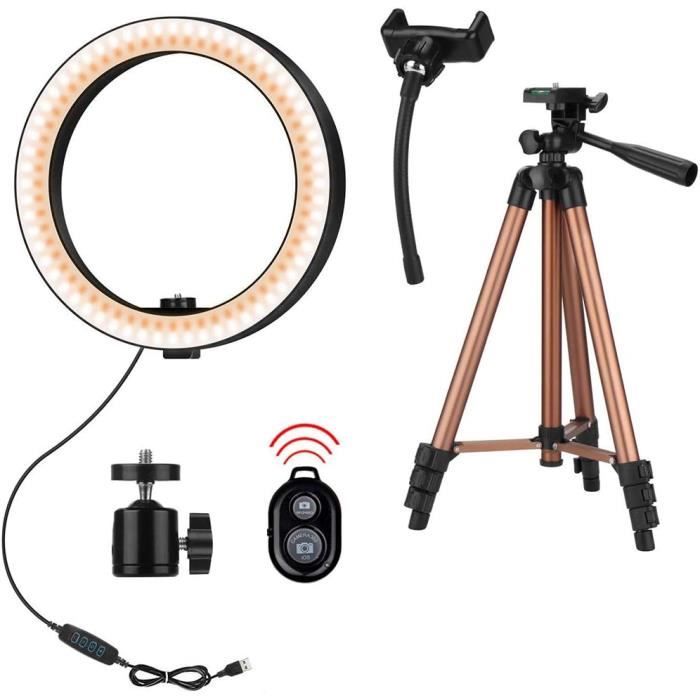 Ring Light 26cm Avec Trépied Et Télécommande Bluetooth - Anneau Lumineux Selfie 3 Couleurs, 10 Niveaux, Idéal TikTok YouTube Maquillage