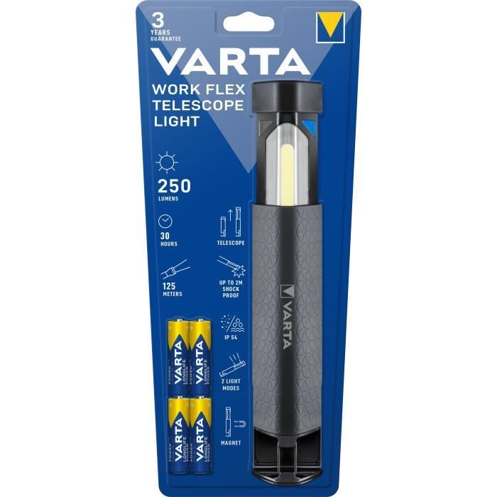 Torche-VARTA-Work Flex Telescope Light-250lm-Téléscopique-Multi-usage-LED hautes performances-Aimaté