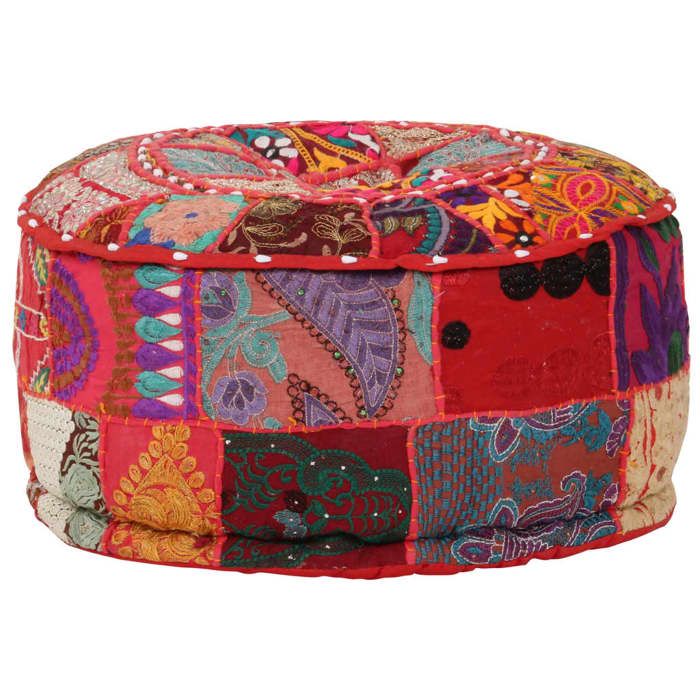 vidaXL Pouf rond en coton fait à la main 40 x 20 cm Rouge 246571