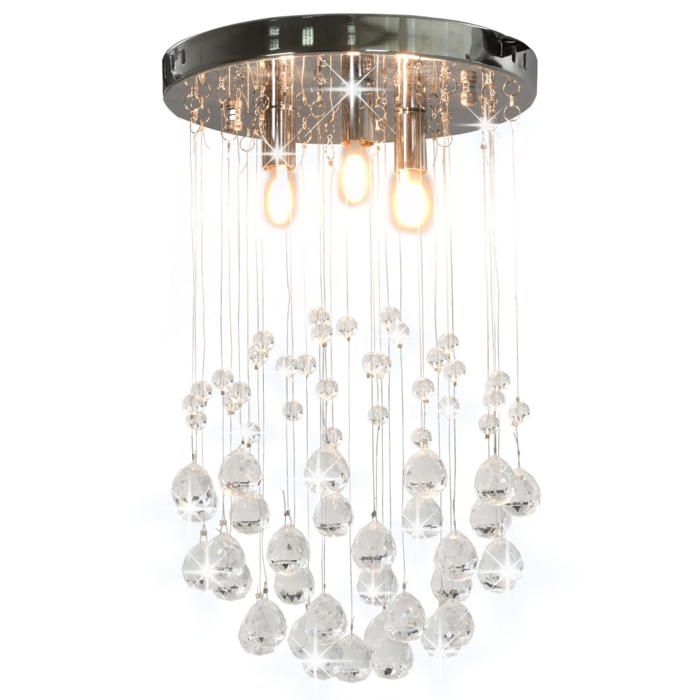 vidaXL Plafonnier avec Perles de Cristal Sphère 3 Ampoules Lampe Suspendue Lustre Luminaire Eclairage Intérieur Salon 281575