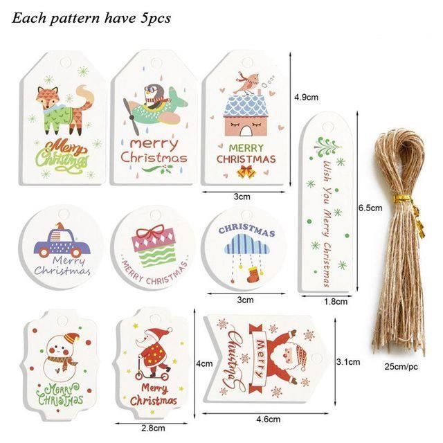 Coffret De Décoration,100 Pièces,Etiquettes De Noël En Papier Kraft,carte Cadeau Avec Corde