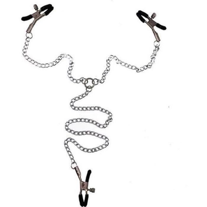 Pinces à Seins Réglables Avec Chaîne - Bijou érotique SM Doux - Marque Chez-laurette - Unisexe