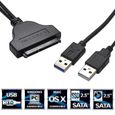 Maxesla adaptateur double USB 3.0 vers SATA, Câble USB 3.0 vers SATA pour disque dur 2.5 SSD,HDD-1