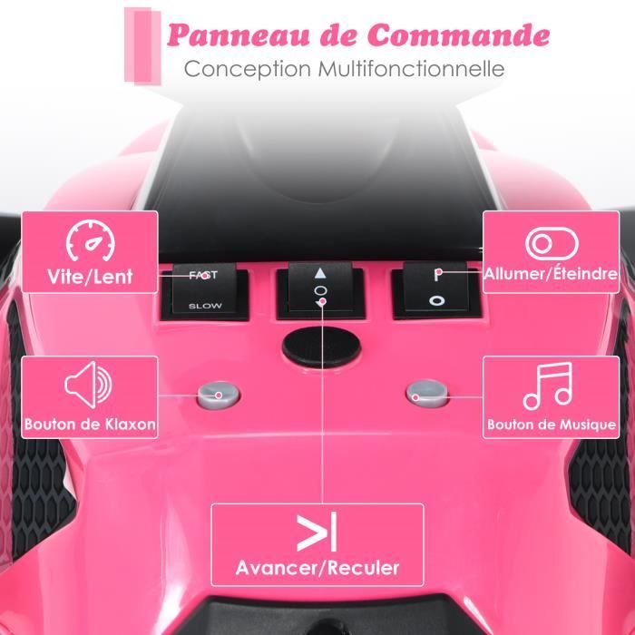 Voiture électrique Enfant COSTWAY – Quad Violet Avec Panneau De Commande, Musique, LED, Démarrage Lent – 3-8 Ans, Charge 35 Kg