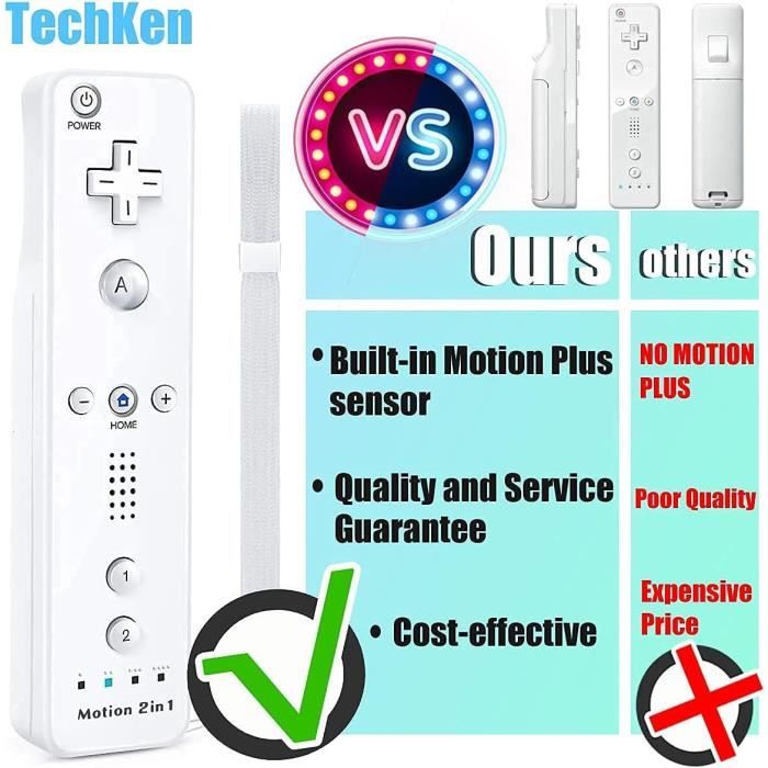 Manette Wii TechKen Avec Nunchuck - Contrôleur Motion Plus, Étui Silicone Et Dragonne - Bleu+Rouge