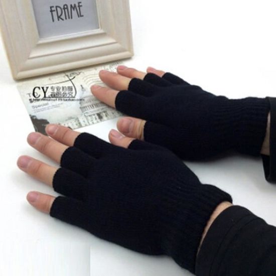 Femmes hommes gants demi-doigts doux hiver mitaines tricotées doi  *tr 