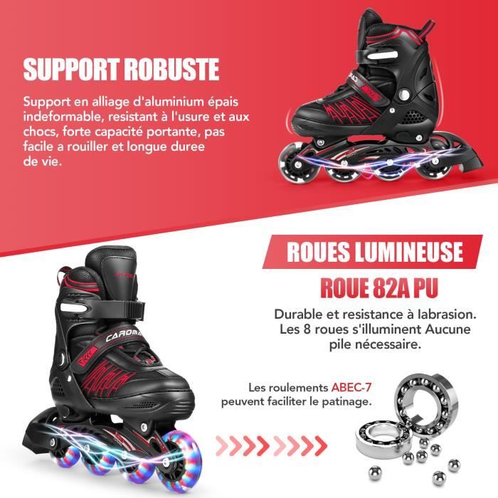 Rollers en ligne reglable - Roller fille/garcon - Roller enfant-Rollers  Lumineux-Roller in line-S(31-34 )M(35-38)L(39-42)-Noir rouge - Achat /  Vente Rollers en Ligne Enfant Adu - Cdiscount