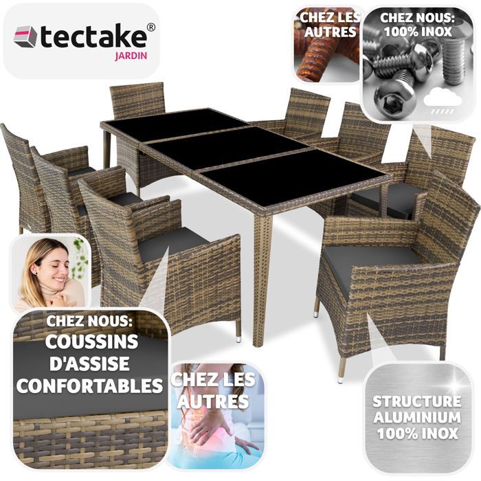 Tectake Table pliante résine tressée avec bancs
