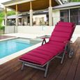 Coussin pour chaise longue rouge rembourré 7 cm d'épaisseur oreiller inclus avec sangles Coussin pour bain de soleil-3