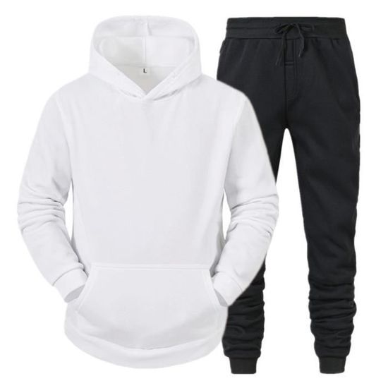 Survêtement Homme 2 Pièces Blanc - Ensemble Sport Loisir Grandes Tailles Respirant