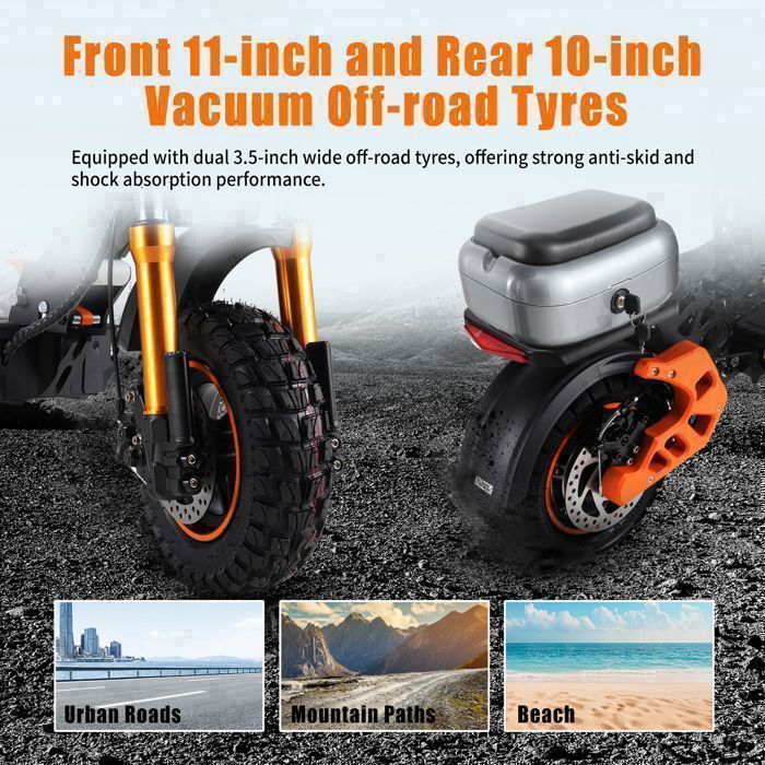 Trottinette électrique Tout Terrain OOTD J11 Max - 1200W, Batterie 48V 18Ah, Autonomie 55 Km, Pneus 11 Pouces, Double Suspension