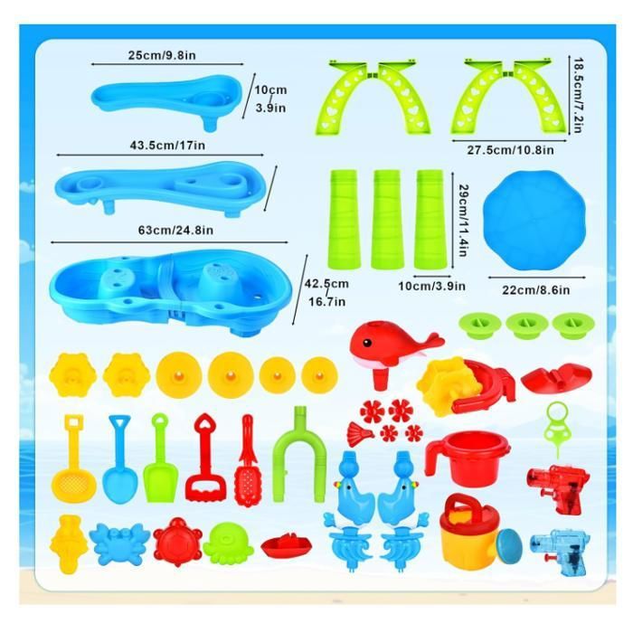 NlsqEU – Table Eau Et Sable Pour Enfants – 101,6 X 71,6 Cm – Avec Bateaux, Canne à Pêche Et Accessoires – Jeu Extérieur Dès 3 Ans