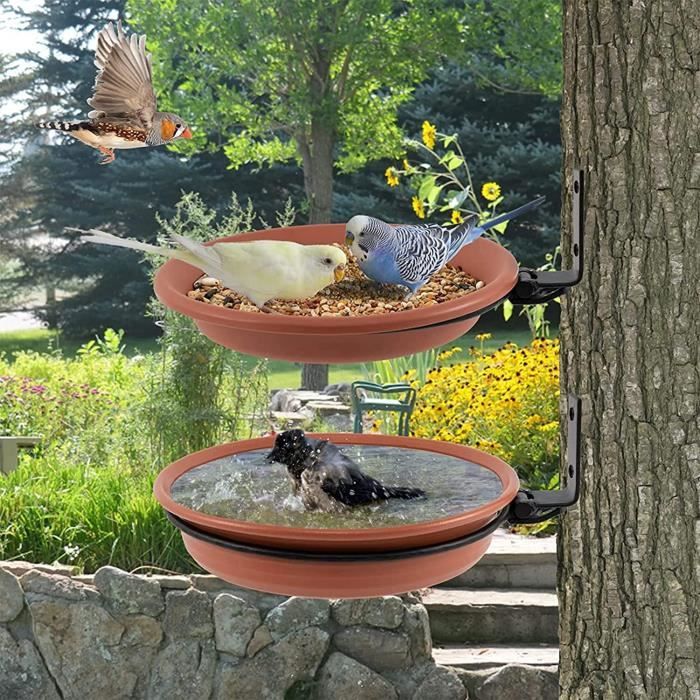 Mangeoire Et Bain à Oiseaux Murale 2 Pièces - Pour Clôture, Arbre, Balcon - Nourriture Et Eau