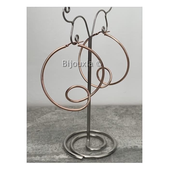Boucles D'oreilles 4 Cercles Argentés - Perles - Longueur 5,5 Cm - Pendantes