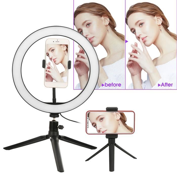 10 Selfie Ring Light avec Trépied Extensible 50 et Support Téléphone pour  Maquillage/TikTok, SUNUP Anneau Lumiere Caméra LED pour Photo et Vidéo,  Compatible avec iPhone/Android(USB+Chargeur Secteur) : : High-Tech