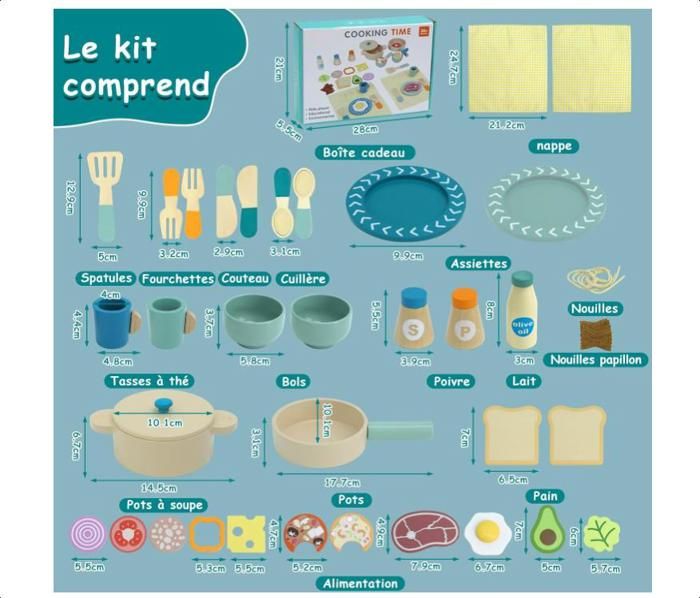 Coffret De 25 Pièces Cuisine En Bois – Assiettes, Tasses, Couverts Et Range-Plats – Jeu Montessori Dès 3 Ans