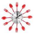 MEIHE Horloge de coutellerie et fourchette cuillère en acier inoxydable horloge murale cuisine décoration rouge-0