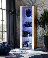 Vitrine armoire Tivoli Komodee - LED bleues - Blanc Mat & Bois naturel - L55cm x H159cm x P35cm