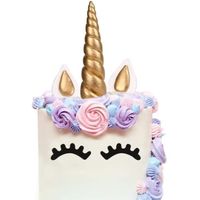 Licorne Décorations Gâteau Or Cake Topper pour L'anniversaire/Noce/Jour Férié, Mignon Licorne Klaxon Oreilles et Cils (Licorne