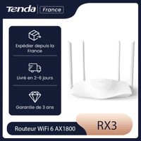 TENDA Routeur WiFi 6 AX1800 Dual bande Quad Core, Couverture 110m², Ports Gigabit, contrôl parental, idéal pour jeux&streaming, RX3