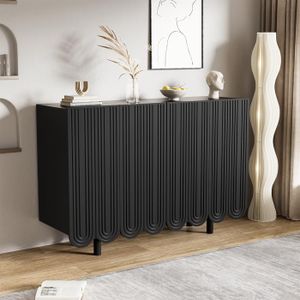 Buffet Salon Elégant, Meuble d'entrée Design Moderne, 4 Portes en Forme de Goutte, Buffet Bahut, Noir, 120cm