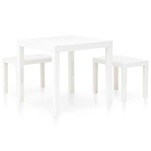 Ensemble table et chaise de jardin Mode Table de jardin avec 2 bancs Plastique Blanc-MEN