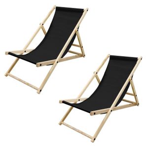 CHAISE LONGUE 2x Chaise longue de jardin pliante bain de soleil de plage chilienne noir 120 kg