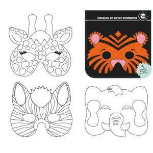 MASQUE DÉCORATIF Masques carton prédessiné animaux jungle 17 x 14 c