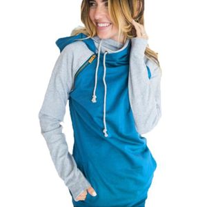 SWEATSHIRT Sweatshirt femme Bloc de couleur d'épissage Col en V Hotte de mode Sweatshirt slim,Bleu 
