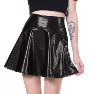 JUPE Jupe,Mini jupe plissée en PU pour filles, Sexy, bas court, mode, danse or argent, XXL- D134 Black