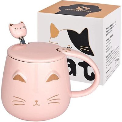 Tasse et cuillère en céramique avec petit chat et couvercle en bambou –  Three Hugs - Puériculture, Mode et Accessoires de bébé