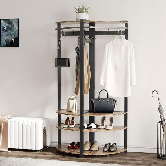 Porte-Manteau D'Angle Sur Pied GIANTEX | Blanc, 180 Cm | 6 Crochets, Banc Et Rangement Chaussures | Pour Entrée, Chambre