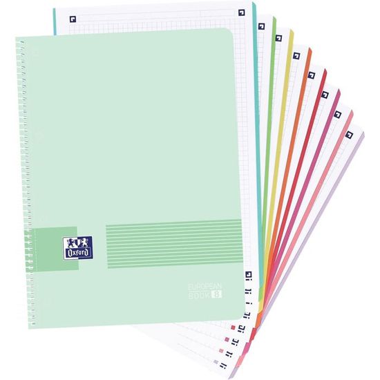 Oxford Cahier A4+ Quadrillé 5x5 – 8 Bandes Couleurs, Couverture Plastique Noire, 160 Feuilles Micro-Perforées OptikPaper