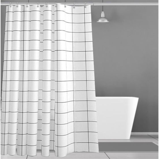 1Pc Rideau de douche Etanche Anti-Moisissure 180x180cm avec Anneaux Crochets (Blanc)