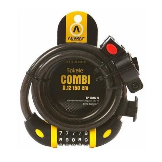 Auvray ANTIVOL Cable Combi A Chiffre 12 65CM Adulte Unisexe, Noir, Taille Unique