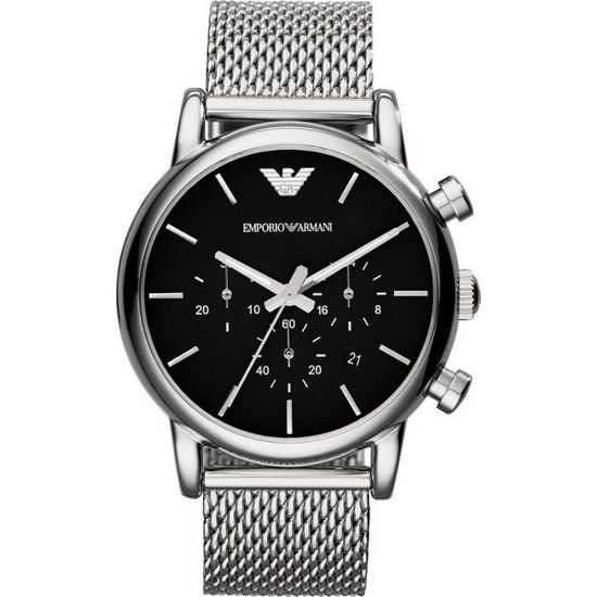 EMPORIO ARMANI Montre Chronographe pour Homme avec boitier et bracelet en Acier a maille milanaise AR8032