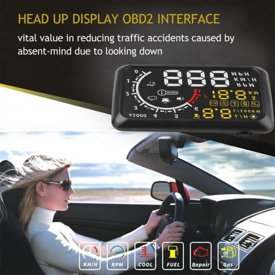 Affichage Tête Haute (HUD) Pour Voiture KAOLALI - GPS + OBD, Affichage Vitesse, RPM, Température, Alarmes, écran Miroir 4,3" - 7