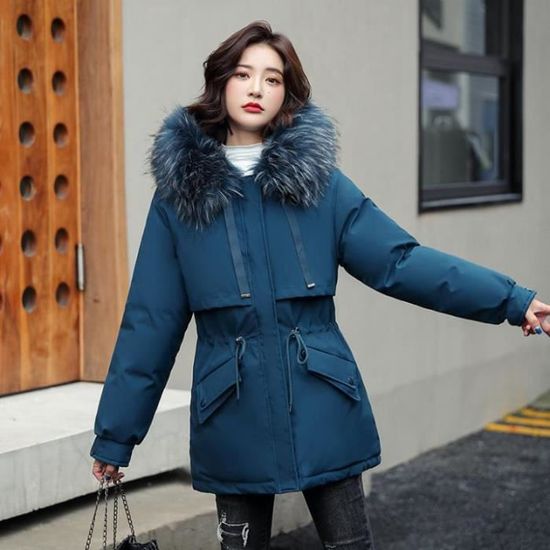 Manteau femme Hiver court Coton Garder au chaud Plus velours simple Mode Bleu HN Bleu Cdiscount Pret a Porter