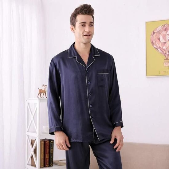 Pyjama Homme En Soie A Longues Soie FUNMOON Bleu marin Bleu Mixte Adulte Bleu marin Cdiscount Pret a Porter
