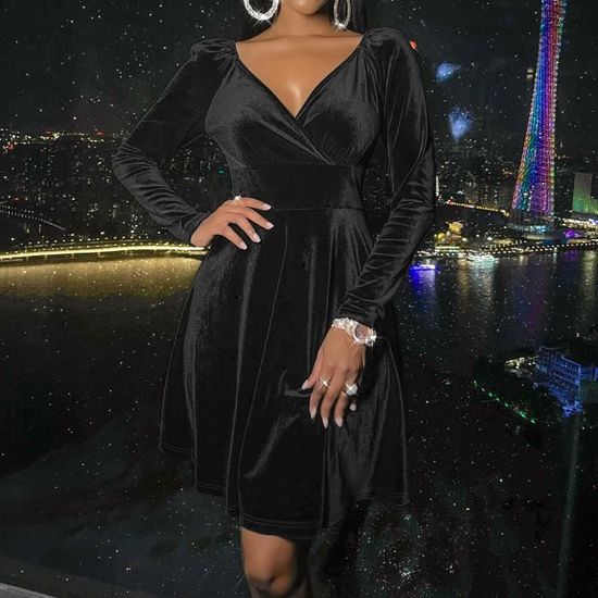Clearance robe de soiree pour noel femme Sale Joligiao Robes de Soiree elegantes pour Mariage Robe en Velours Robe d hiver Robe Femme col V Robe de fete Longue Femme Robe de