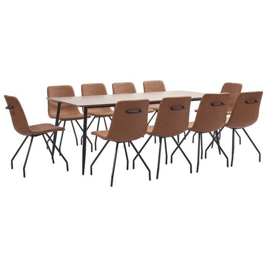 1641Octo® Ensemble de salle à manger 11 pcs Moderne • 1 Table + 10 Chaises • Set Table à manger 4-10 Personnes Marron Similicuir