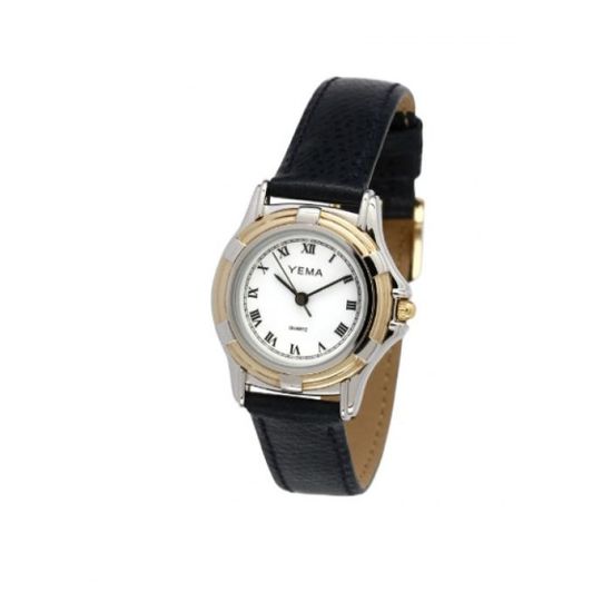 Montre Vintage YEMA Quartz Pour Femme - Cadran Or Texturé, Bracelet Cuir Marron, Années 70, Batterie à Changer