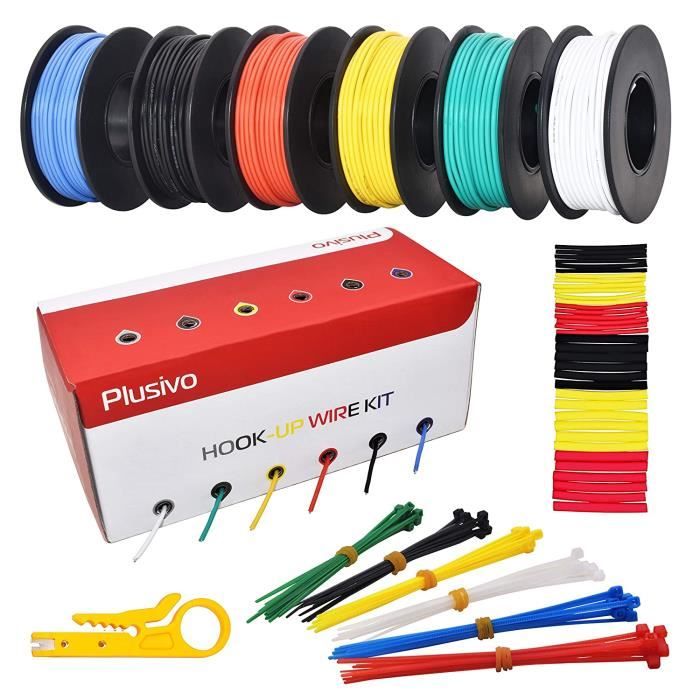 HUAZIZ Fil Électrique 22AWG Silicone Super Flexible – Kit 6 Couleurs 10m Chacun – Cuivre Étamé Haute Température – Idéal Breadboard & Électronique