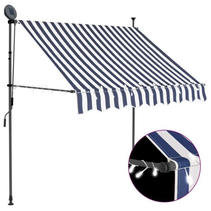 ASHATA Auvent manuel rétractable avec LED 100 cm Bleu et blanc
