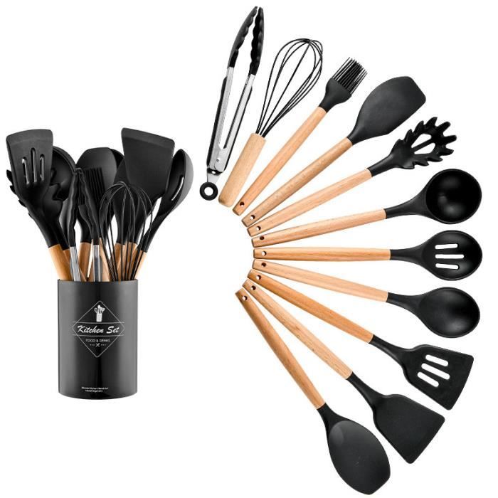 12pcs Silicone Ustensiles de Cuisine,AntiadhéSifs Ustensiles De Cuisine Pelle CuillèRe Fouet Avec BoîTe De Rangement