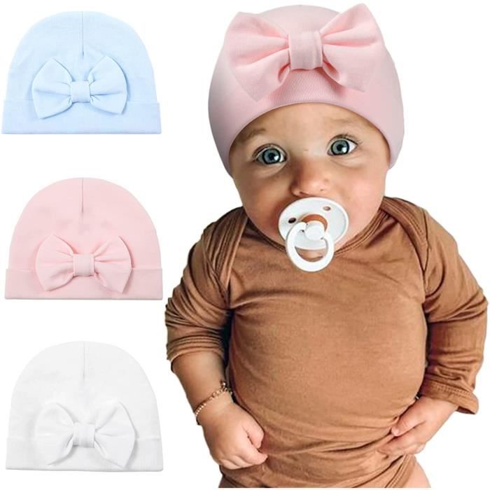 5 pcs Bébé Turban Bonnets - Chapeau de Nœud Papillon pour Bébés Filles Garçon Elastique Naissance Bonnets