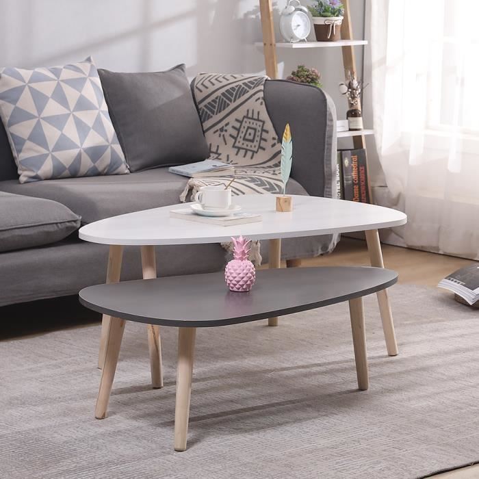 Lot de 2 tables basses gigognes laquées blanc - gris scandinave