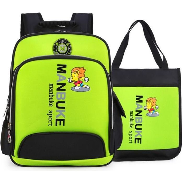Cartable Garçon Primaire 2 en 1 Sac à dos d'école primaire Enfant Scolaire en Nylon Imperméable - Vert - Cadeau Enfant